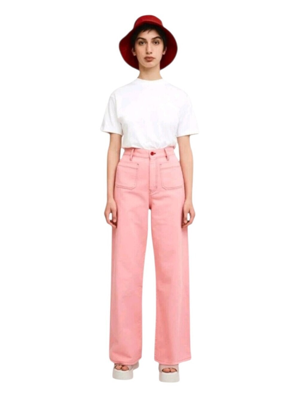 Rita Row Womens Pink High Rise Patch Pocket Wide Leg Anita Jeans Size Large